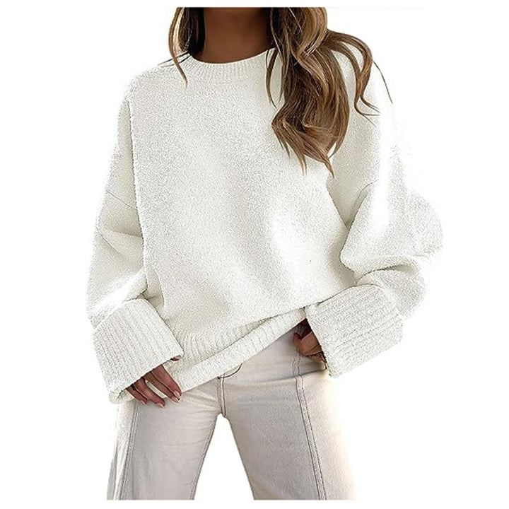 Damen Oversize Bouclé-Strickpullover mit überschnittener Schulter und breiten Bündchen – Mavelle
