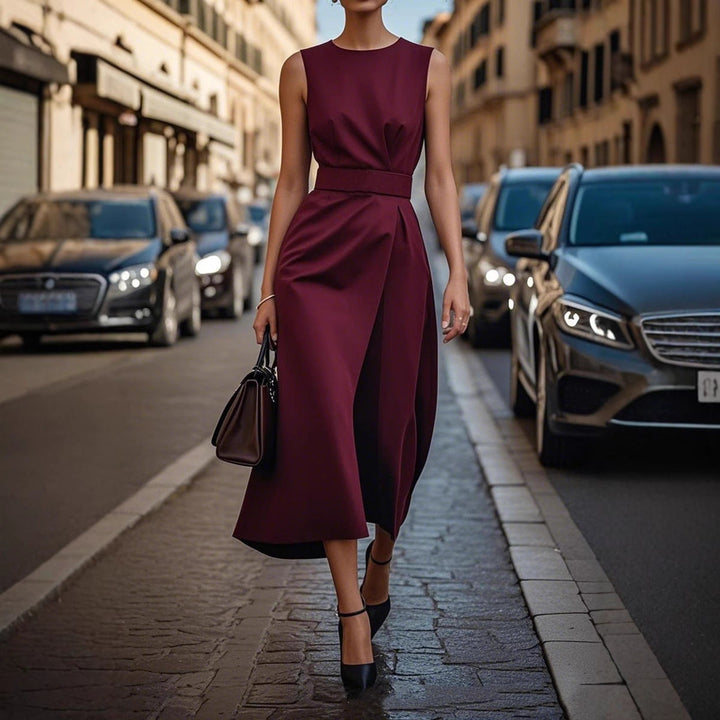Elegantes Damen Maxikleid mit fließendem Schnitt & Taillengürtel – Valéora