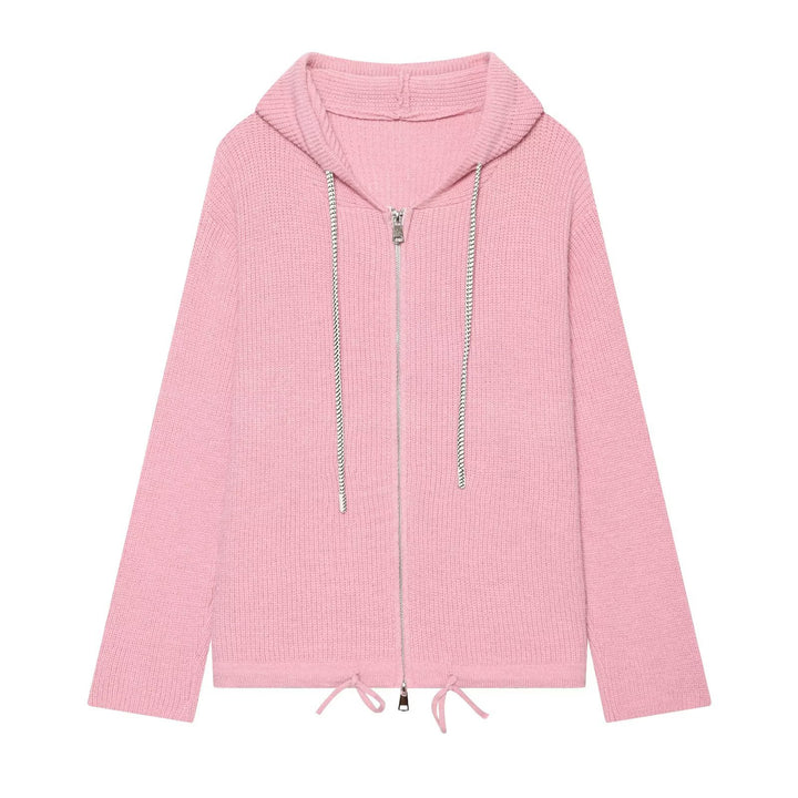 Damen Strickkapuzenjacke mit durchgehendem Reißverschluss, Rippenstruktur und Tunnelzug Echo Archiv