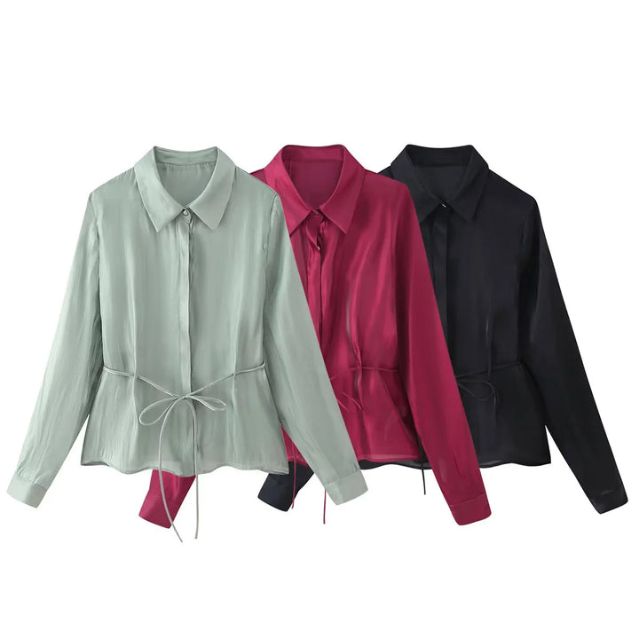 Damen nan taillierte Hemdbluse mit Schößchen, Hemdkragen und Manschetten Echo Archiv