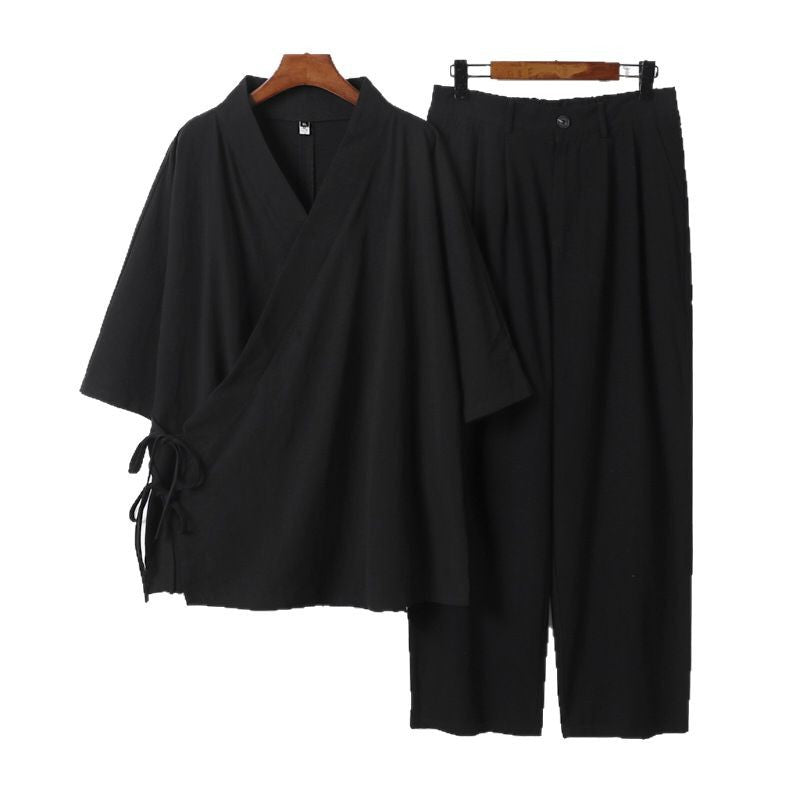 Unisex Kimono-Freizeit-Set mit Wickeloberteil und elastischer Bundhose Echoarchiv