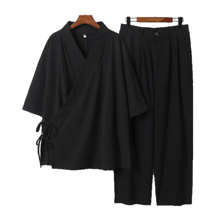 Unisex Kimono-Freizeit-Set mit Wickeloberteil und elastischer Bundhose Echoarchiv