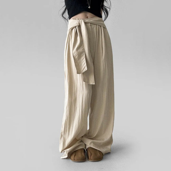 Damen nan Highwaist Leinenhose mit weitem Bein und dekorativem Bindegürtel Echo Archiv