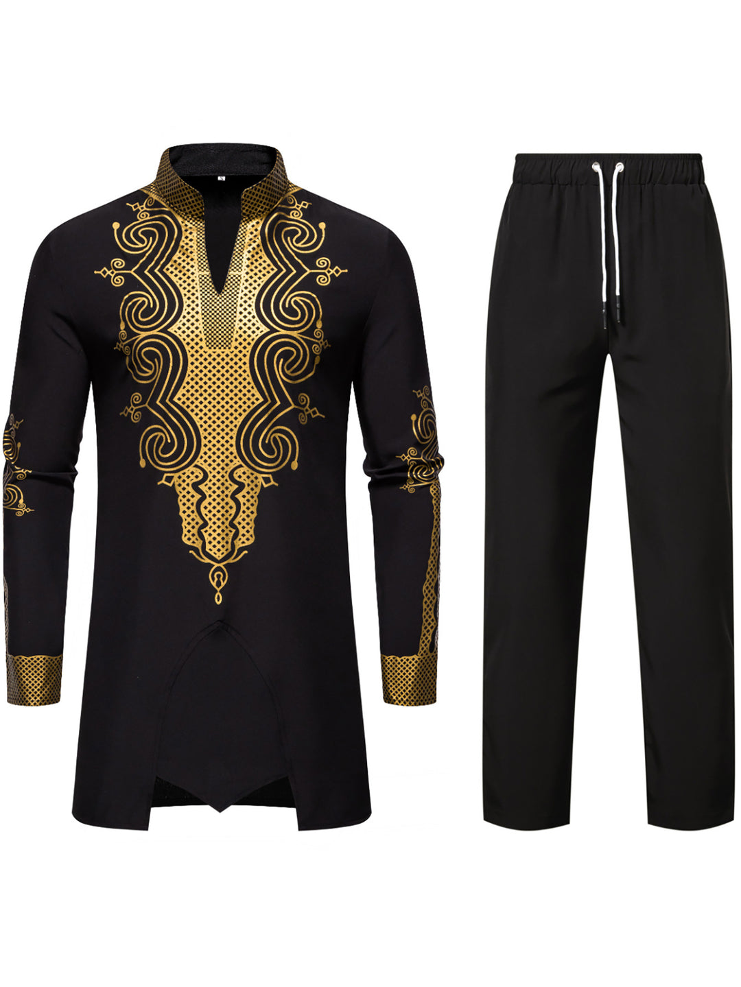 Herren Traditionelles besticktes Tunika‑Set mit Mandarinkragen und elastischer Hose Echo Archiv