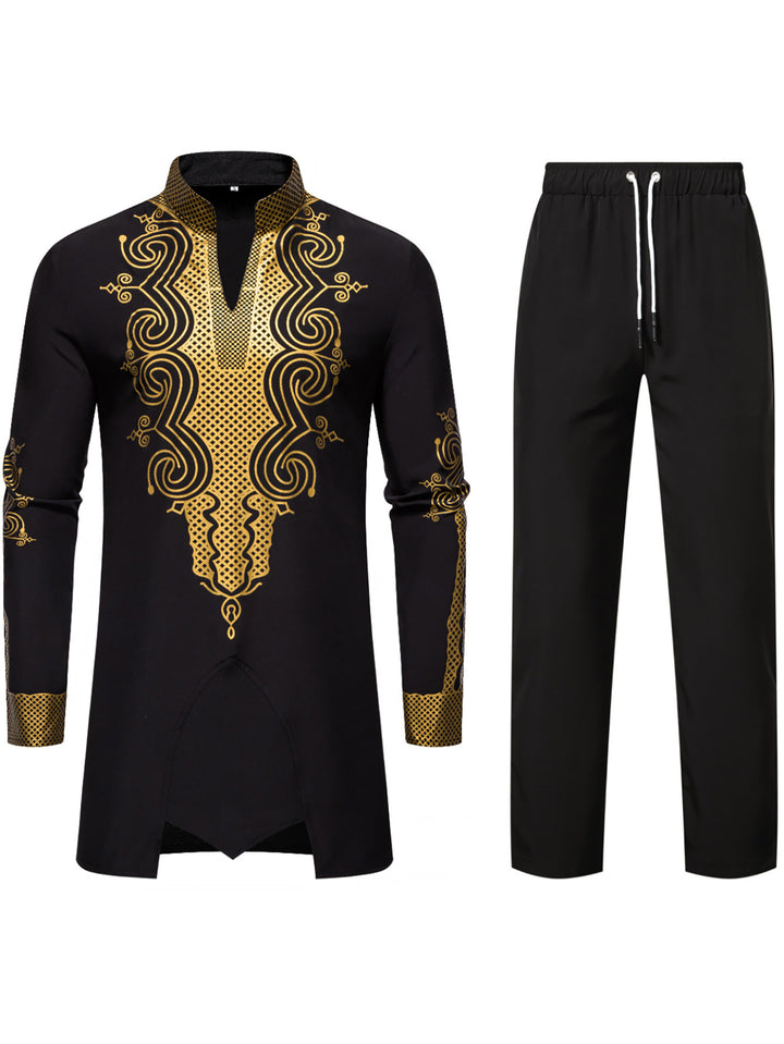 Herren Traditionelles besticktes Tunika‑Set mit Mandarinkragen und elastischer Hose Echo Archiv