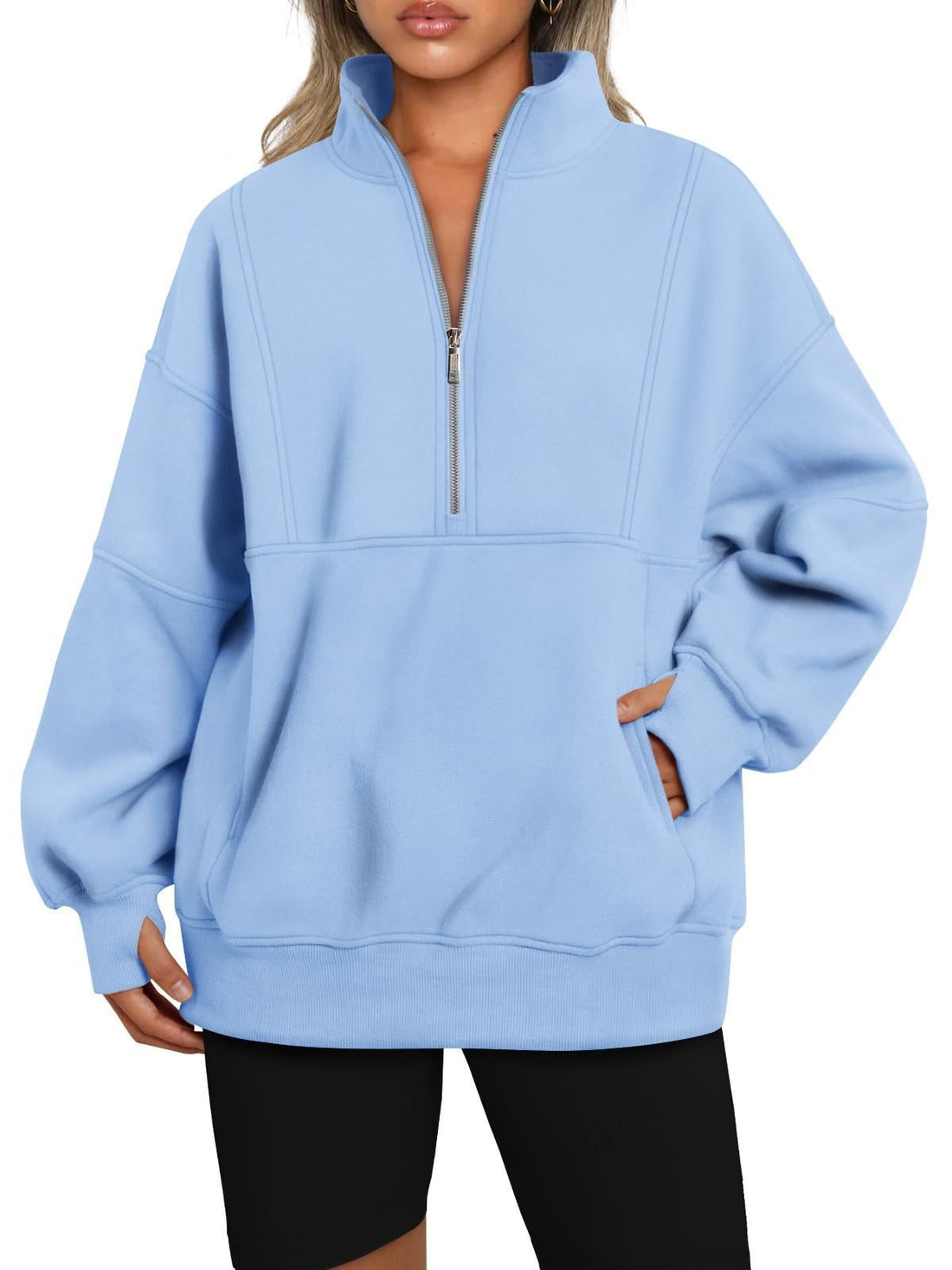 Damen Oversize-Sweatshirt mit halbem Reißverschluss, Stehkragen und Kängurutasche Echo Archiv