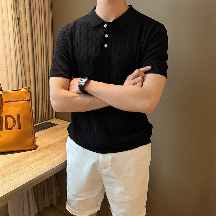 Herren Elegantes Strick-Polohemd mit Rippstruktur Echo Archiv