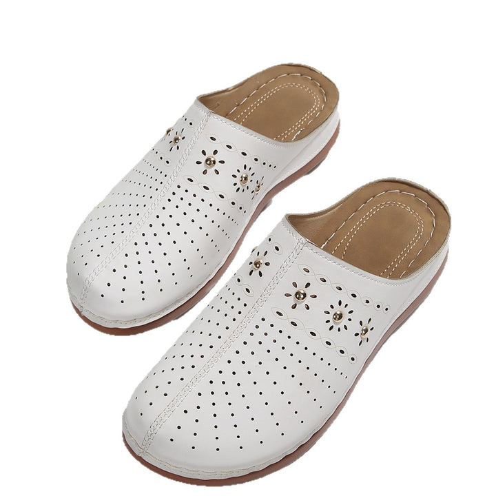 Damen  gepolsterte Mule-Pantoletten mit feiner Laserperforation, dekorativen Nieten und ergonomischer Memory-Innensohle Echo Archiv
