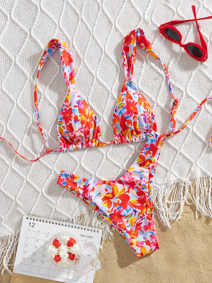 Damen Triangel-Bikini mit buntem Blumendesign und verstellbaren Trägern Echo Archiv