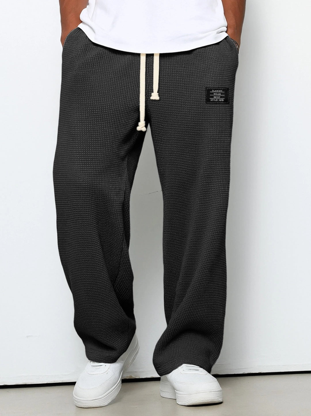 Herren nan lässige Waffelstrick Loungehose mit Kordelzug und geradem Schnitt Echo Archiv