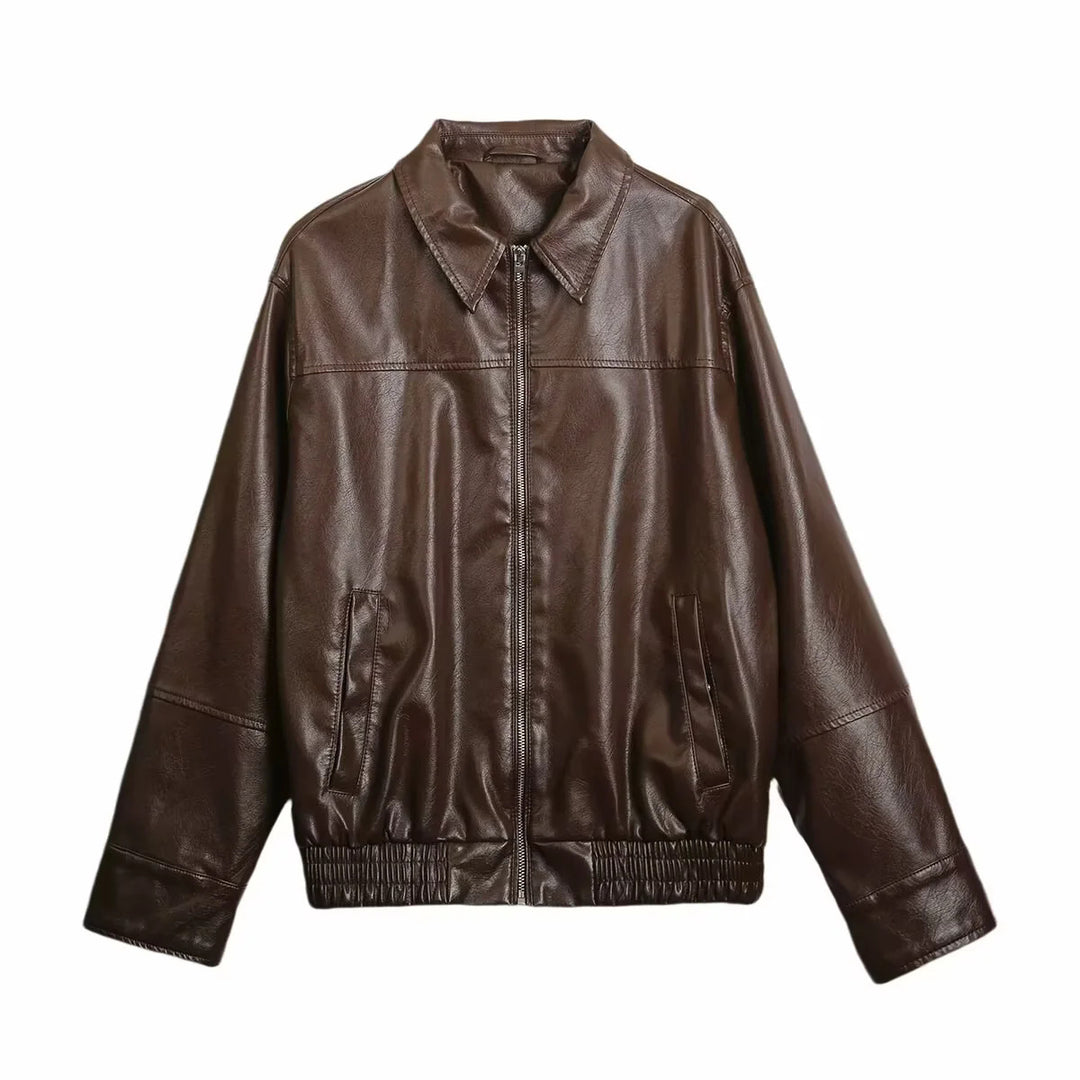 Damen nan oversize Glattlederoptik Blouson mit Hemdkragen, durchgehendem Reißverschluss und elastischem Bund Echo Archiv