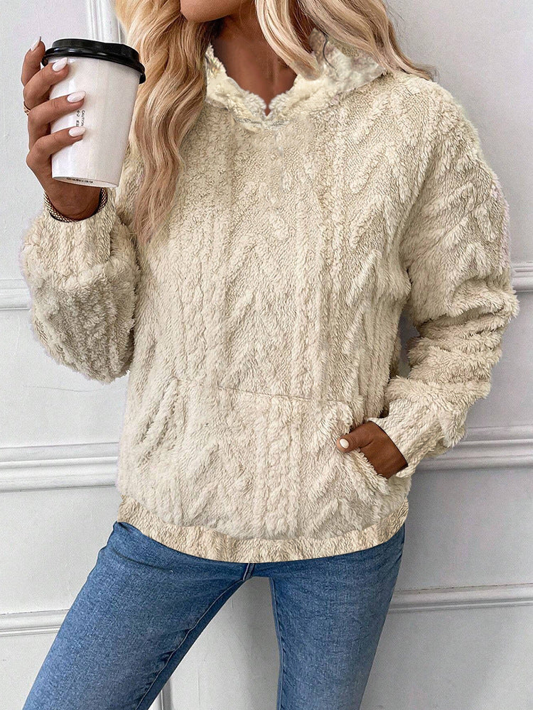 Damen nan kuscheliger Teddyfleece-Pullover mit Kängurutasche und leichtem Stehkragen Echo Archiv