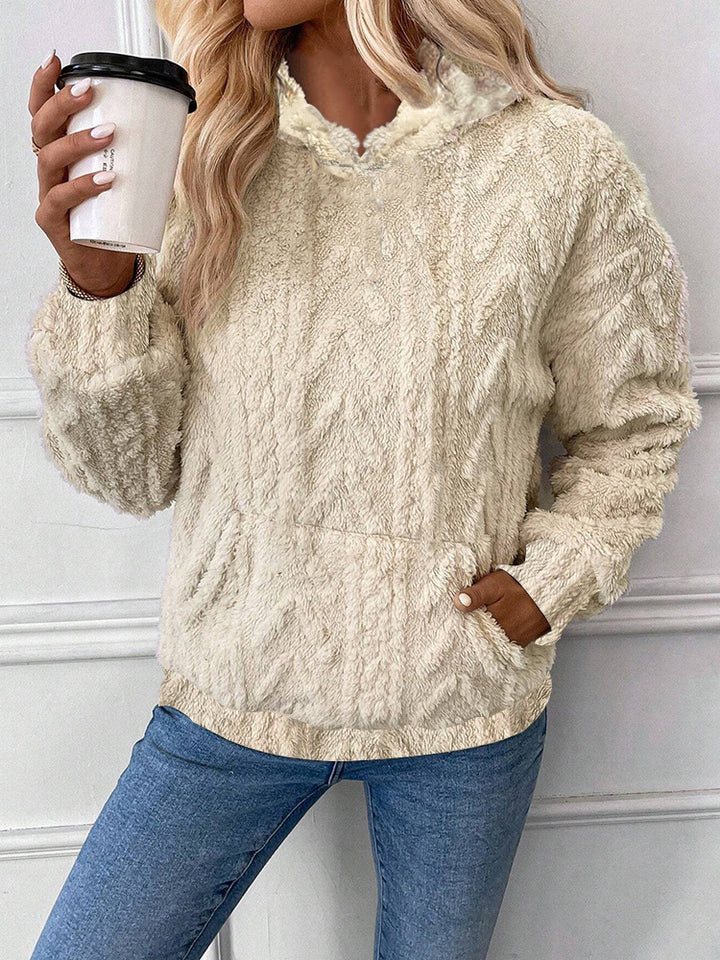 Damen nan kuscheliger Teddyfleece-Pullover mit Kängurutasche und leichtem Stehkragen Echo Archiv