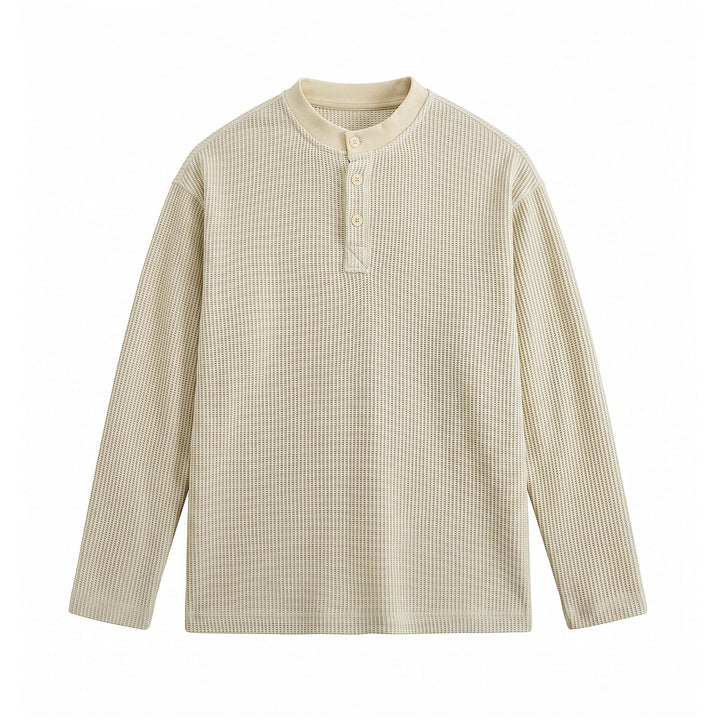 Herren Waffelstrick-Henley Langarmshirt mit Knopfleiste und entspannter Passform Echoarchiv