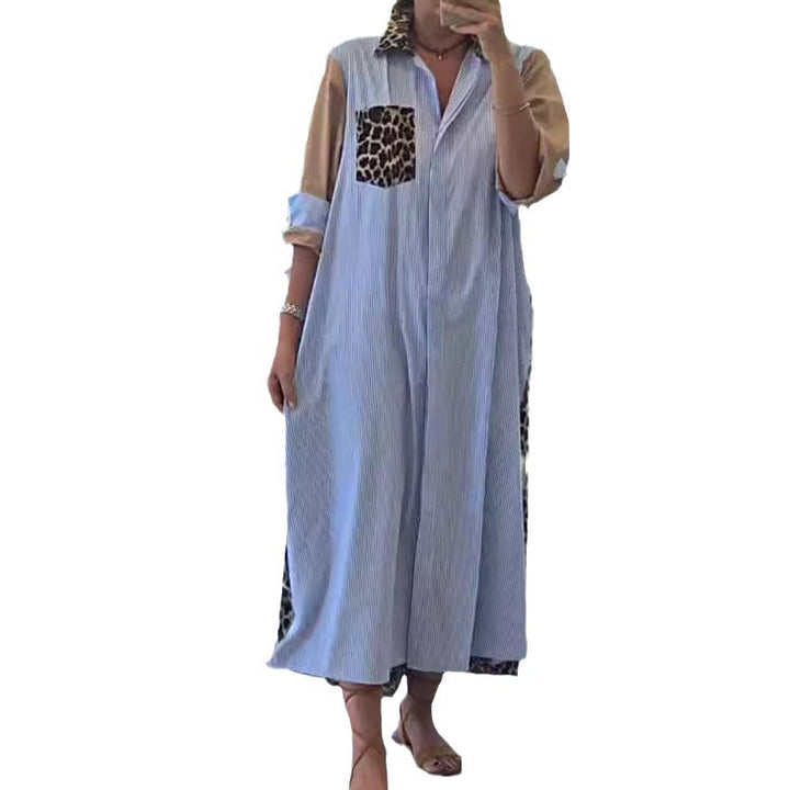 Damen nan Hemdblusenkleid im Printmix mit Leoprint-Seiteneinsätzen, Nadelstreifen-Passe und aufkrempelbaren Ärmeln Echo Archiv