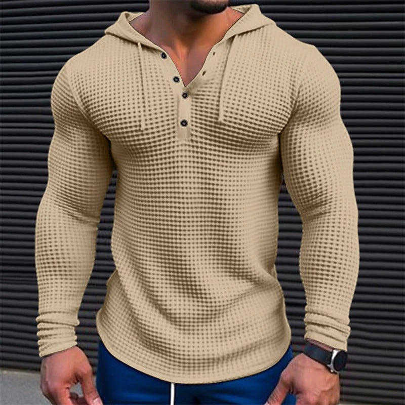 Herren lässiges Waffelstruktur-Hoodie mit Knopfleiste Echoarchiv