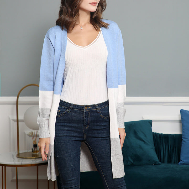 Damen Longcardigan mit Colorblock-Design, offener Front und gerippten Bündchen Echo Archiv