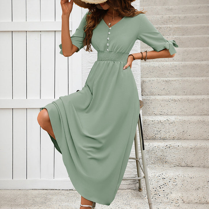 Damen Elegantes Maxikleid mit V-Ausschnitt und Rüschendetails Echo Archiv