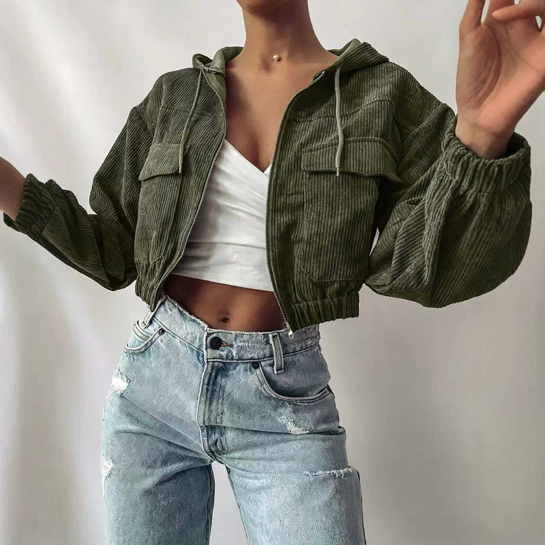 Damen Kurze Cordjacke mit Kapuze Echo Archiv