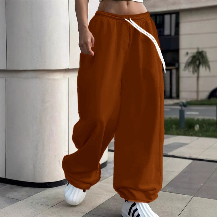 Damen weite Baggy-Jogginghose mit hohem Komfortbund, Kordelzug und elastischen Knöchelbündchen – Avélisse