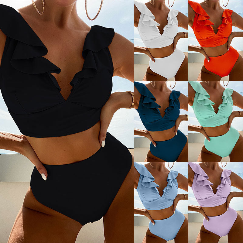 Damen Hoch taillierter Bikini mit voluminösen Rüschen Echo Archiv