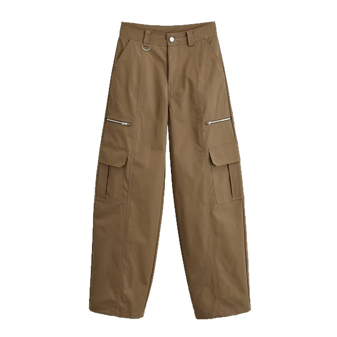Damen Weite Cargo-Hose mit Utility-Taschen, Reißverschluss-Details und hoher Taille Echoarchiv