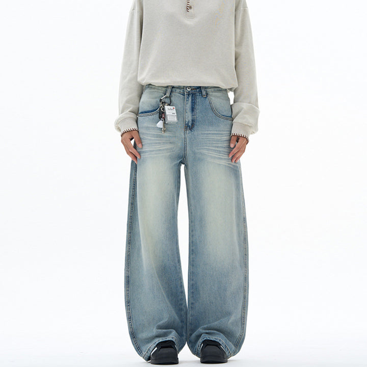Damen extraweite hochgeschnittene Baggy-Jeans mit tiefem Schritt und Vintage‑Waschung Echo Archiv