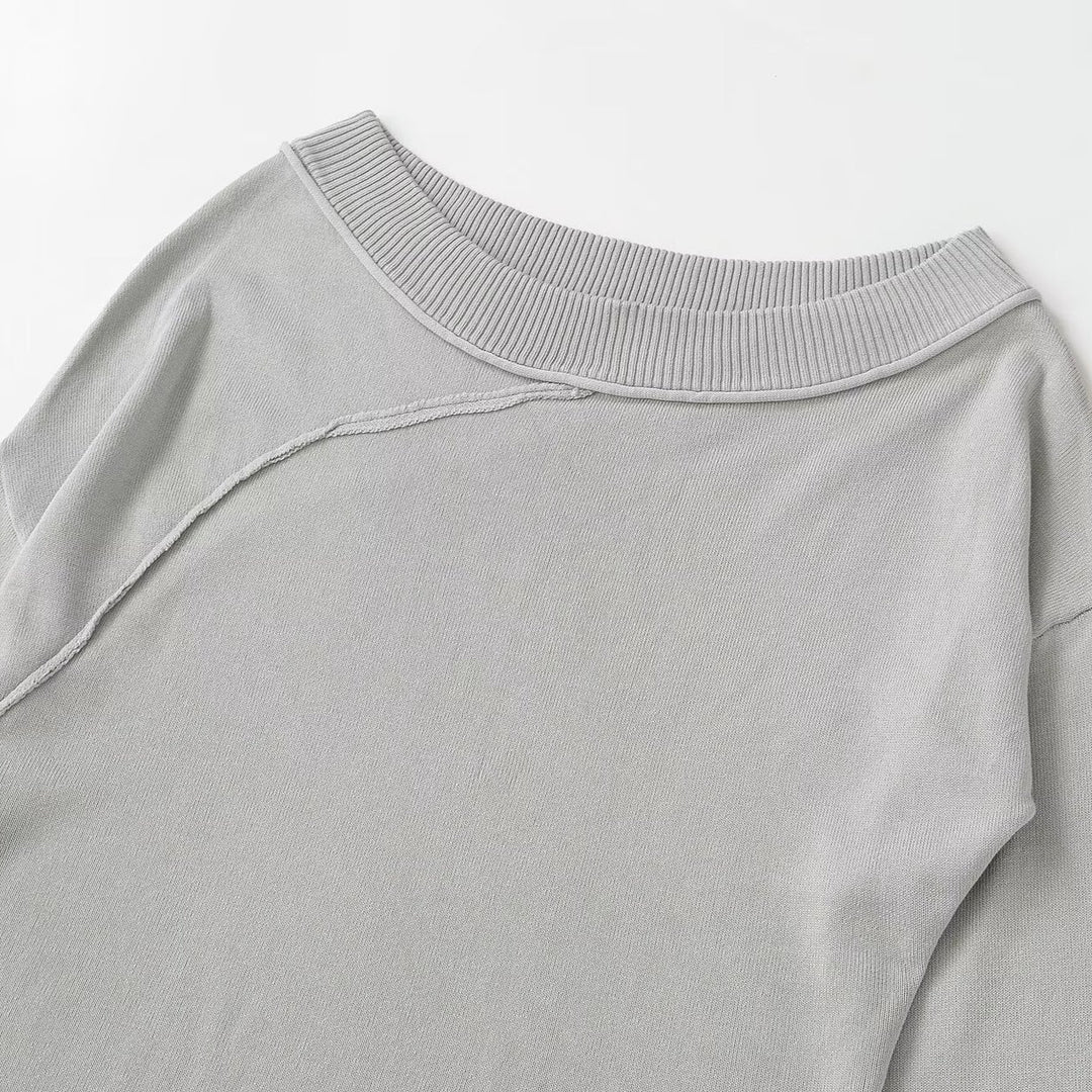 Damen Asymmetrisches Feinstrick-Longsleeve mit weitem U-Boot-Ausschnitt Echoarchiv