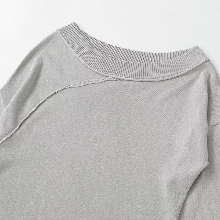 Damen Asymmetrisches Feinstrick-Longsleeve mit weitem U-Boot-Ausschnitt Echoarchiv