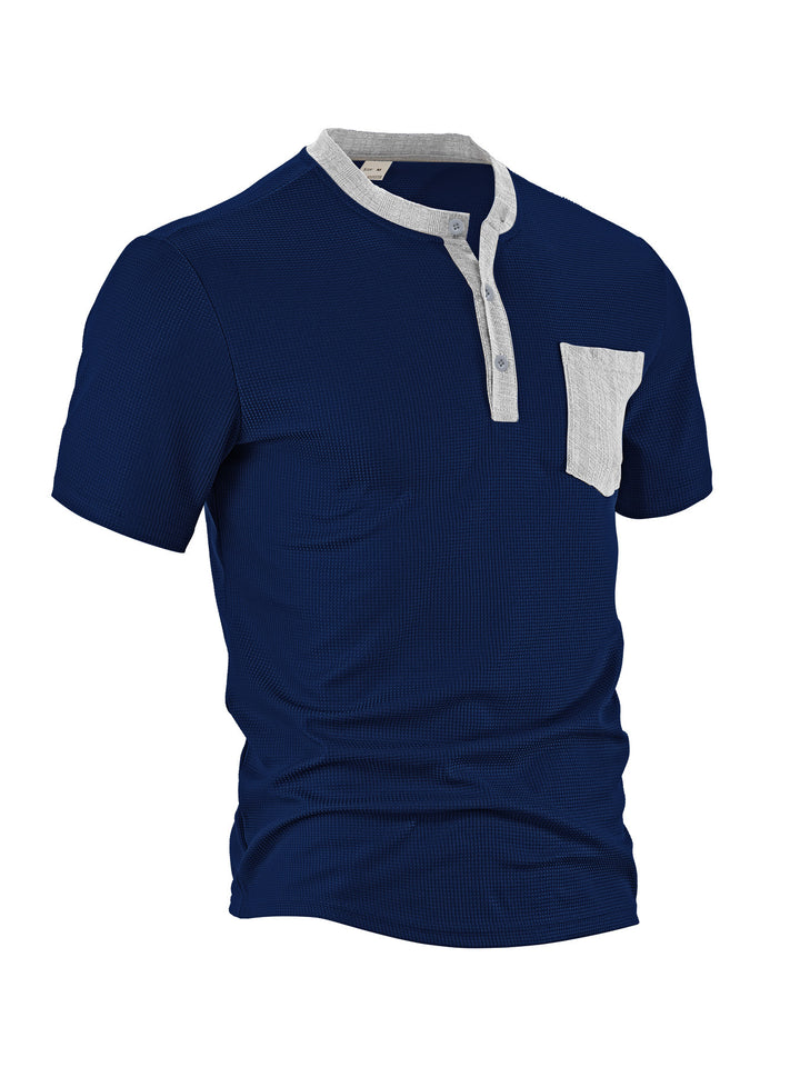 Herren nan atmungsaktives Waffel-Henleyshirt mit Stehkragen kurzer Knopfleiste und aufgesetzter Brusttasche Echo Archiv