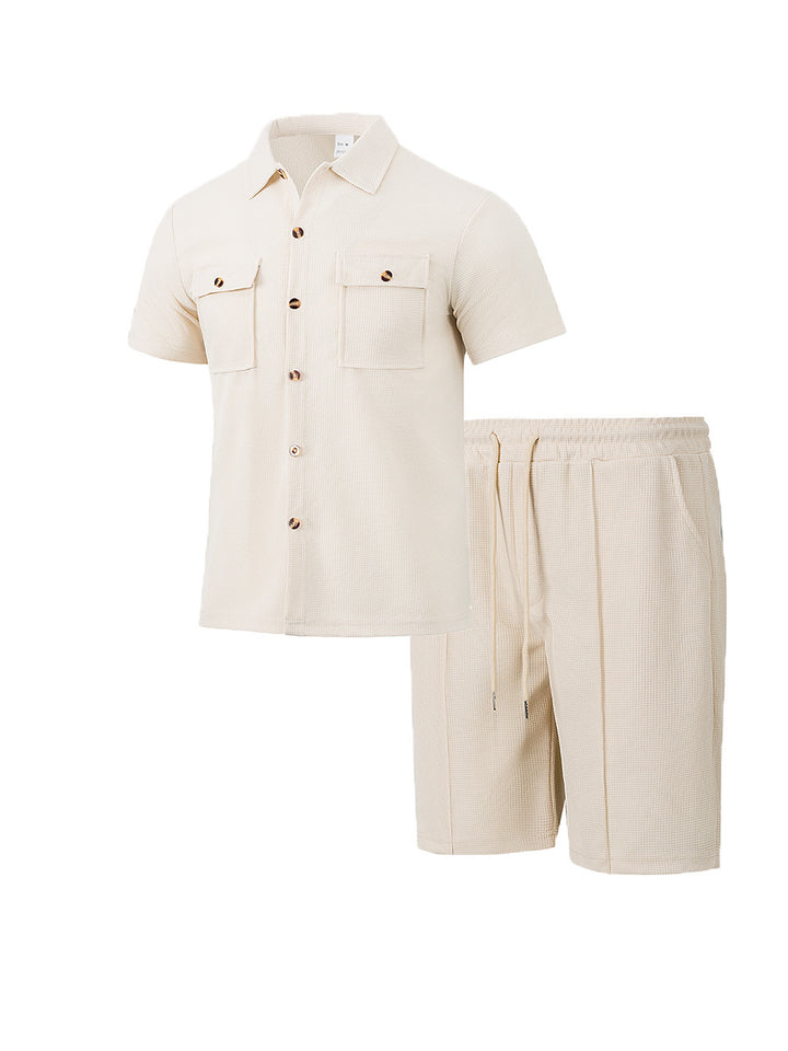 Herren lässiges Kurzarmhemd und elastische Shorts-Set Echoarchiv