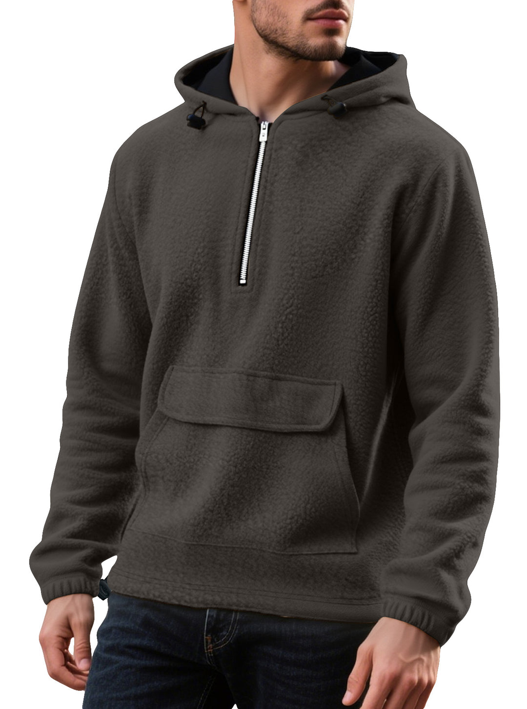 Herren Fleece-Kapuzenpullover mit halbem Reißverschluss und praktischer Kängurutasche Echoarchiv