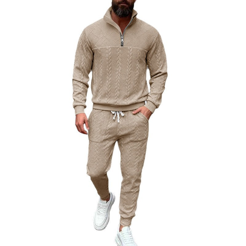 Herren Waffelstruktur-Halbzip-Loungewear-Set mit Cargo-Jogger – Cavarno