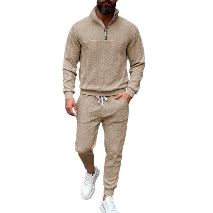 Herren Waffelstruktur-Halbzip-Loungewear-Set mit Cargo-Jogger – Cavarno
