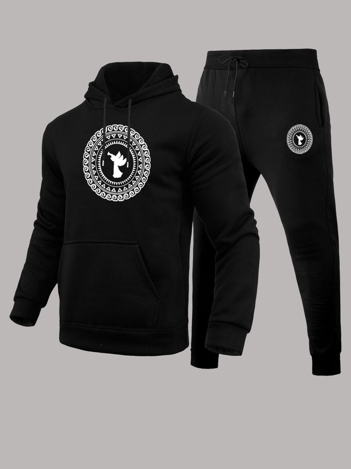 Herren sportliches Hoodie- und Jogginghose-Set mit kreativem Design Echoarchiv