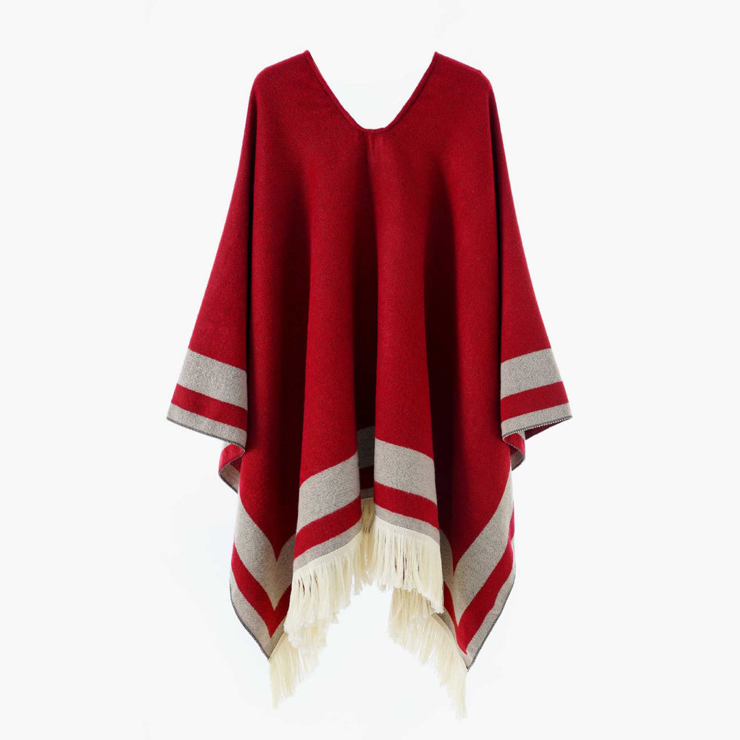 Damen Oversize Poncho-Cape mit V-Ausschnitt und Fransensaum – Avérine