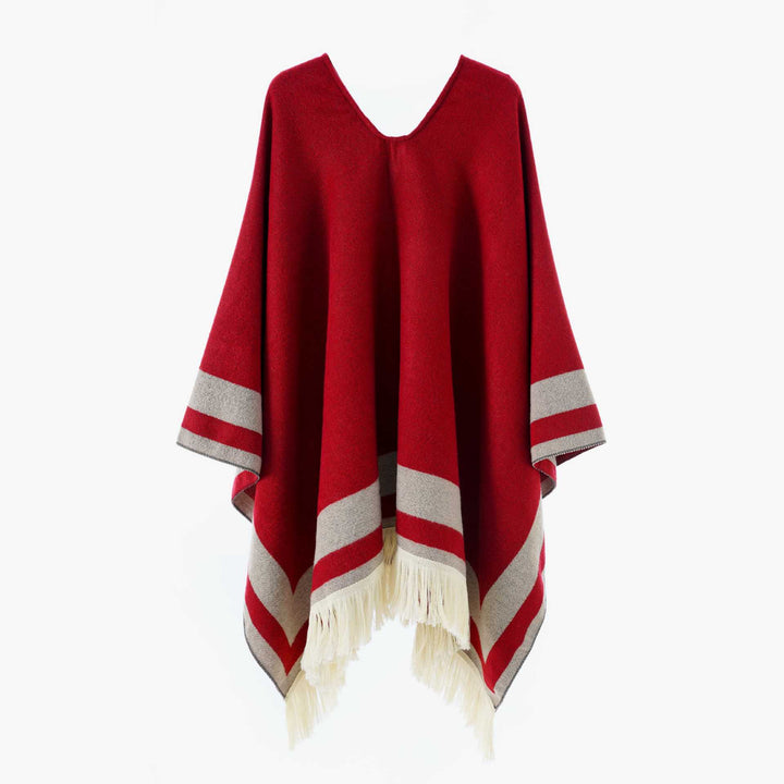 Damen Oversize Poncho-Cape mit V-Ausschnitt und Fransensaum – Avérine
