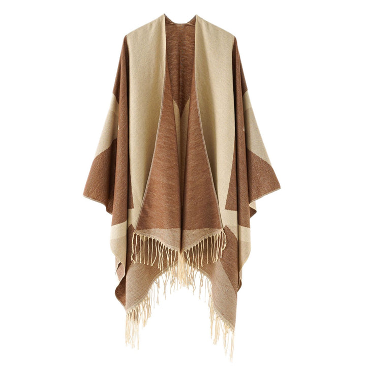 Damen Leichter reversibler Fransen-Umhang aus feiner Wollmischung – Montévia