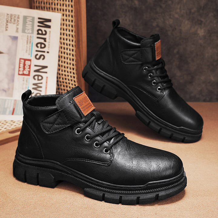 Herren Robuste Plateauschnür-Boots mit Klettlasche und profilierter Gummisohle Echoarchiv