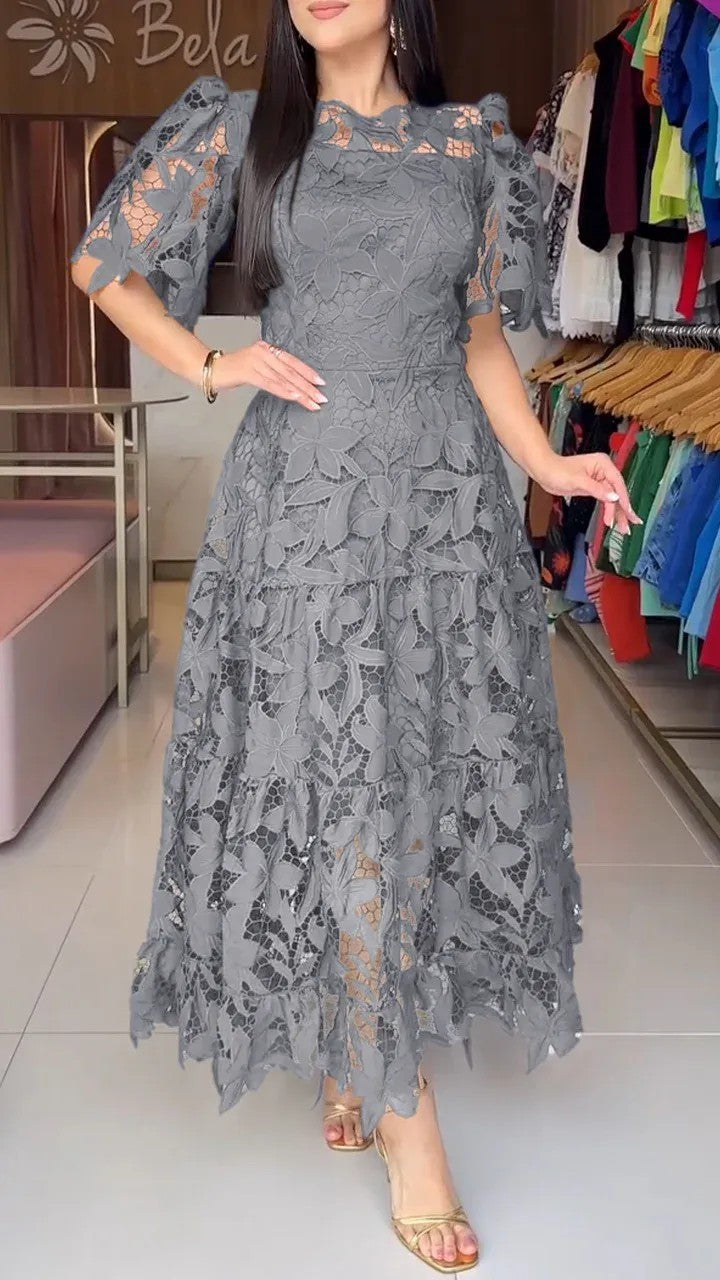 Damen nan Maxikleid aus floraler Guipure-Spitze mit taillierter Passform und Stufensaum Echo Archiv