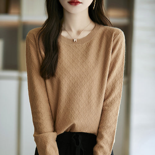 Damen Lässiger Feinstrickpullover mit dezentem Rautenmuster und gerippten Bündchen Echoarchiv