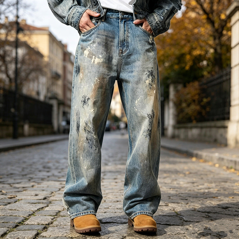Herren Weite Denim-Jeans im Used-Look Echoarchiv