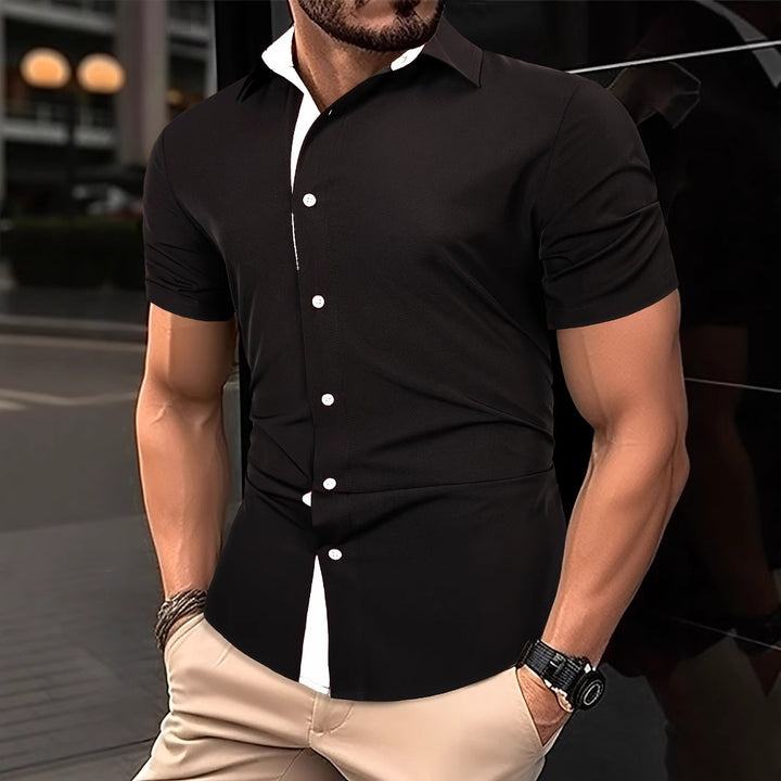 Herren Kurzarmhemd mit modernem Kontrastkragen und schickem Button-Design Echoarchiv
