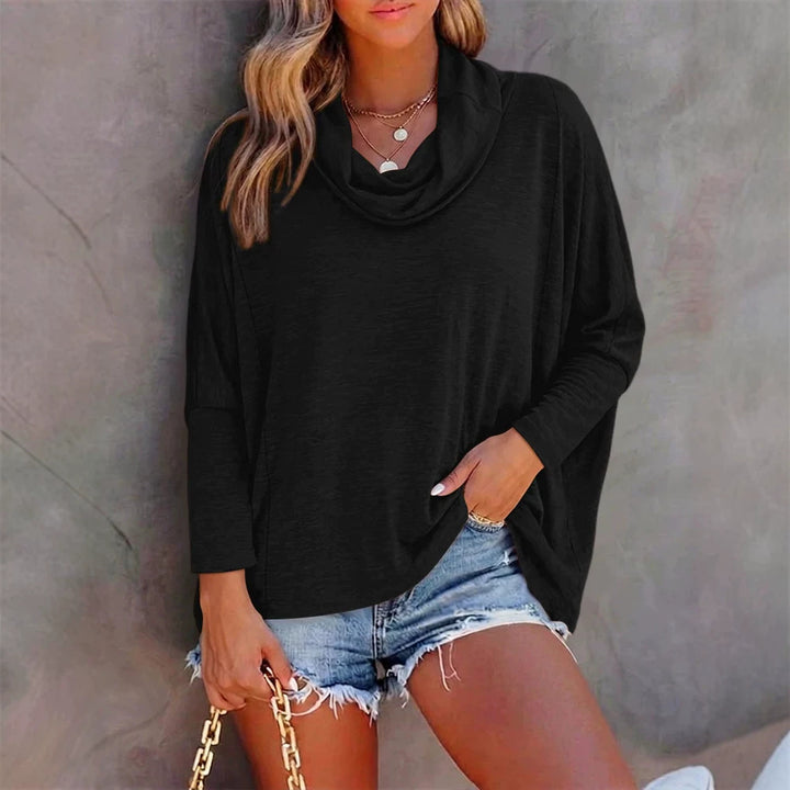 Damen Oversized Schalkragen-Longsleeve mit Fledermausärmeln – Avérine