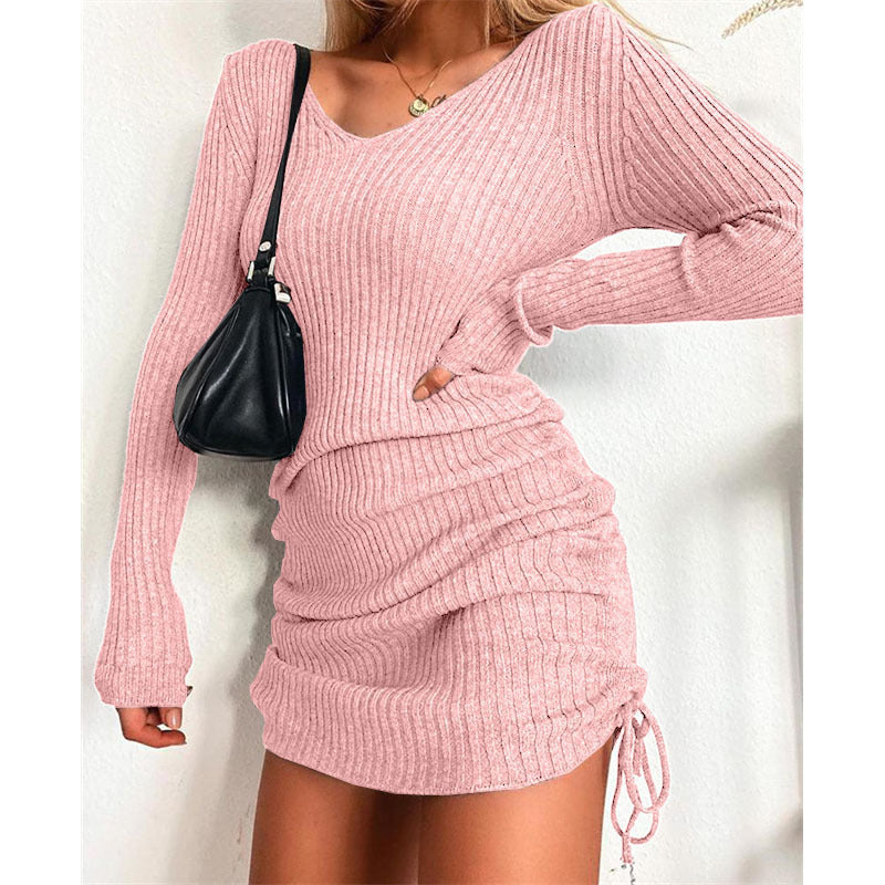 Damen Figurbetontes Rippstrick-Minikleid mit langen Ärmeln und seitlicher Raffung Echo Archiv