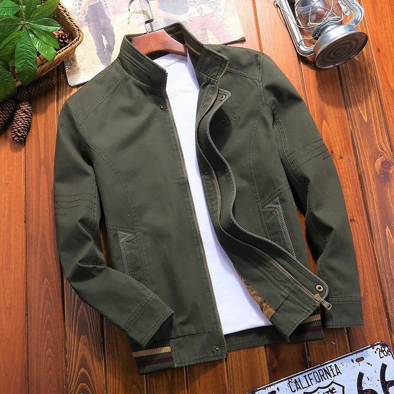 Herren Canvas-Blouson mit Stehkragen, Camouflage-Innenfutter und gestreiftem Rippbund – Taviero