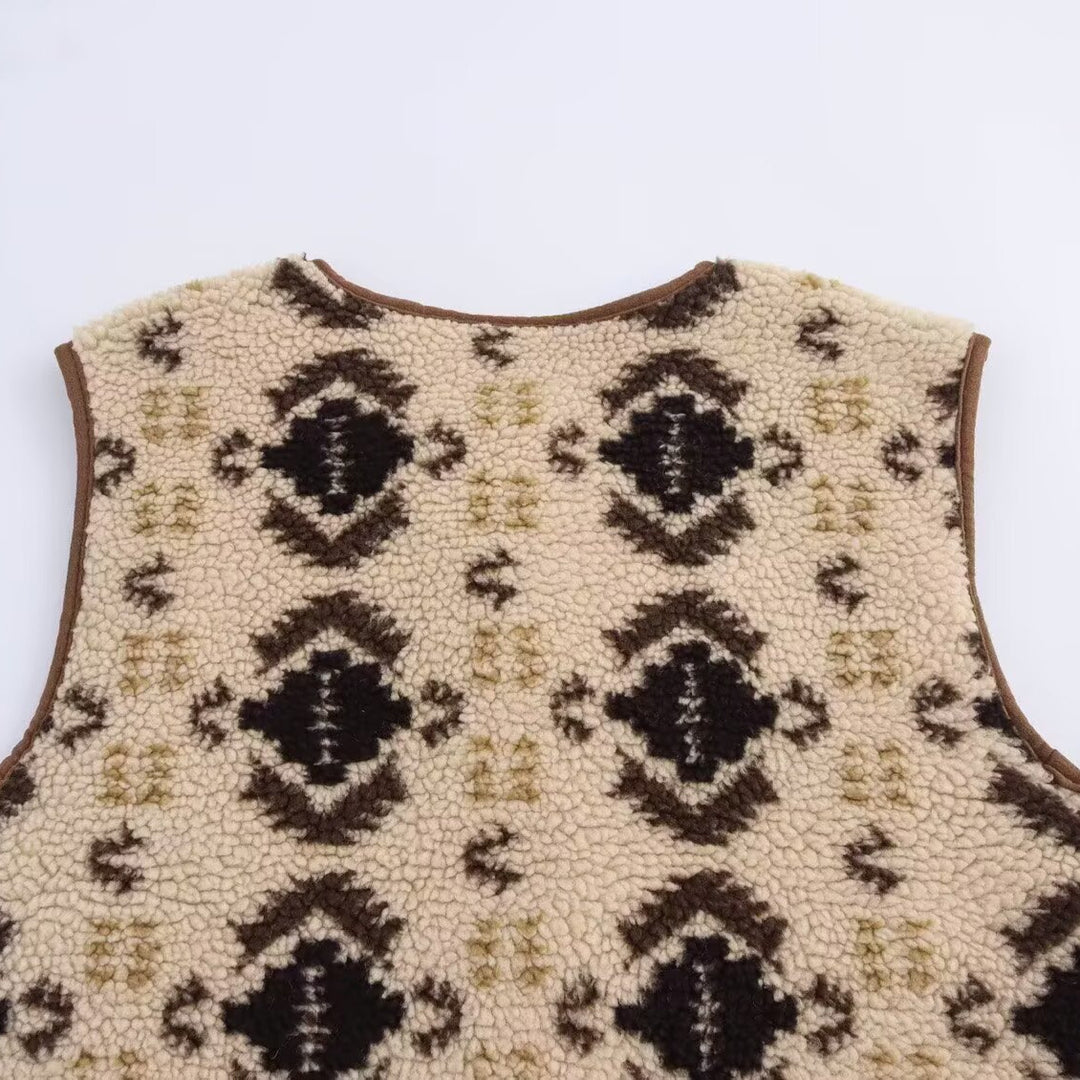 Damen Gemusterte Teddyweste im Bouclé‑Look mit aufgesetzten Taschen Echoarchiv