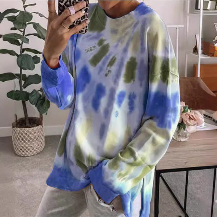 Damen stylishes Batik-Sweatshirt mit lockerer Passform und Rundhalsausschnitt Echoarchiv