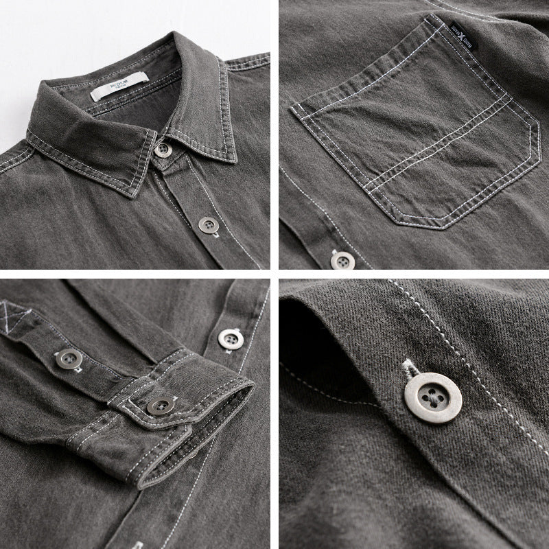 Herren Gewaschenes Denim-Overshirt im Workwear-Look mit Kontrastnähten Echoarchiv