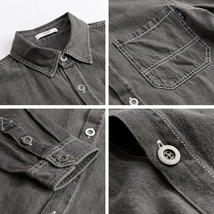 Herren Gewaschenes Denim-Overshirt im Workwear-Look mit Kontrastnähten Echoarchiv